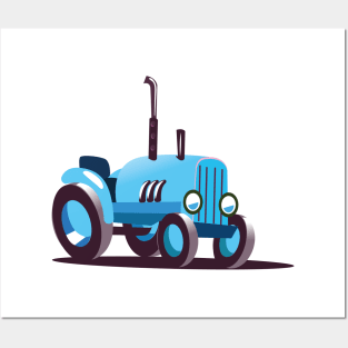 Cute Blue tractor Posters and Art